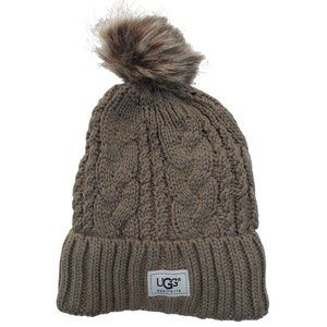 UGG | Accessories | Ugg Knit Cable Beanie Hat Faux Fur Pom 
